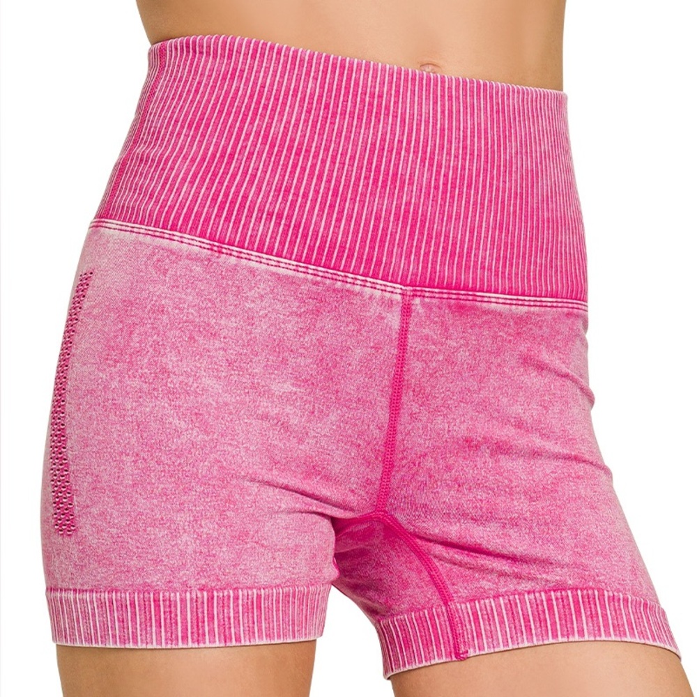 Washed Seamless High Waisted Shorts in Hot Pink